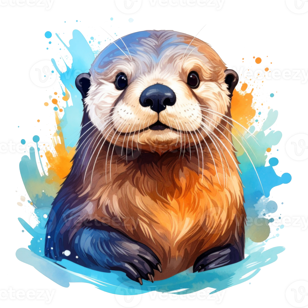 Adorable Sea Otter Portrait in Watercolor Style png