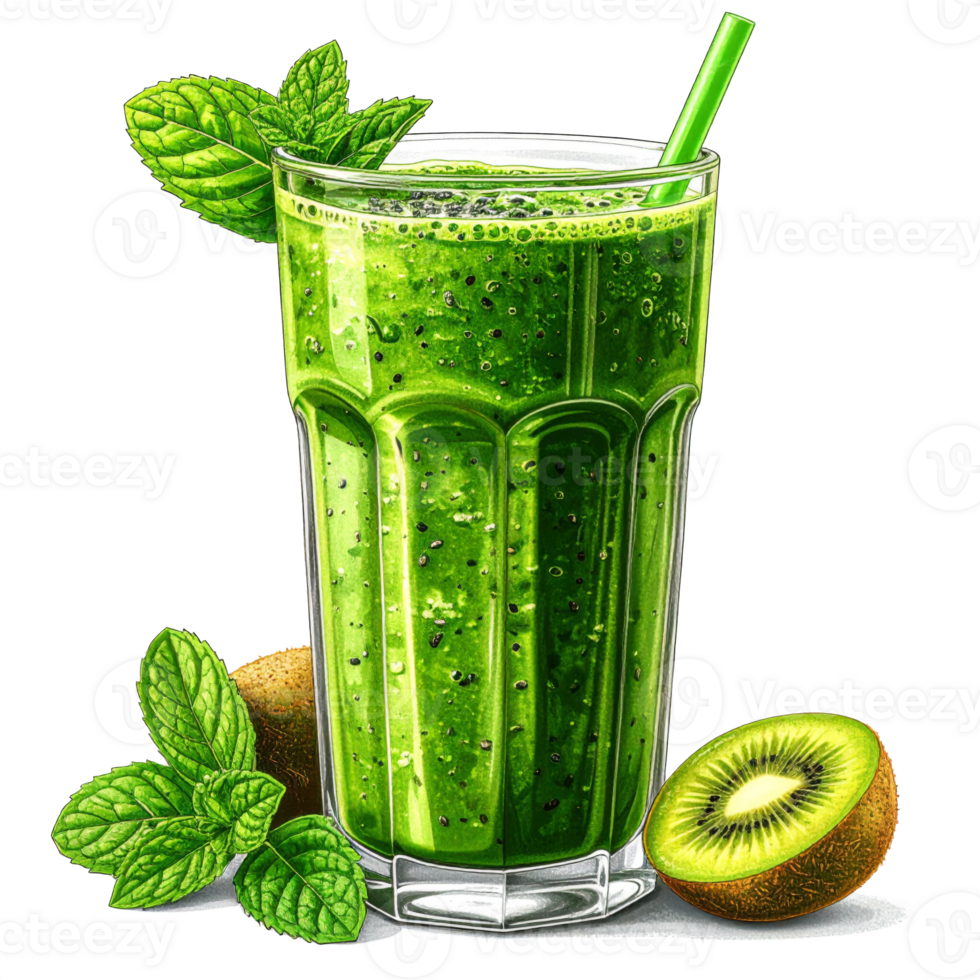 Refreshing Green Kiwi Smoothie with Mint Garnish png