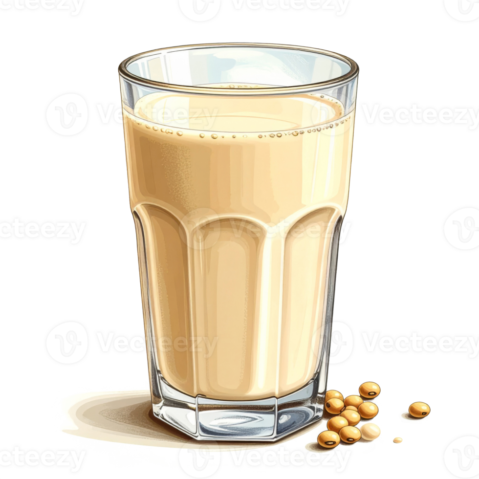 Glass of Soy Milk with Soybeans on Transparent Background png