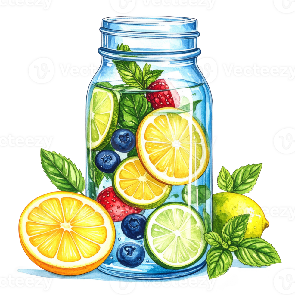Refreshing Fruit Infused Water in Mason Jar png