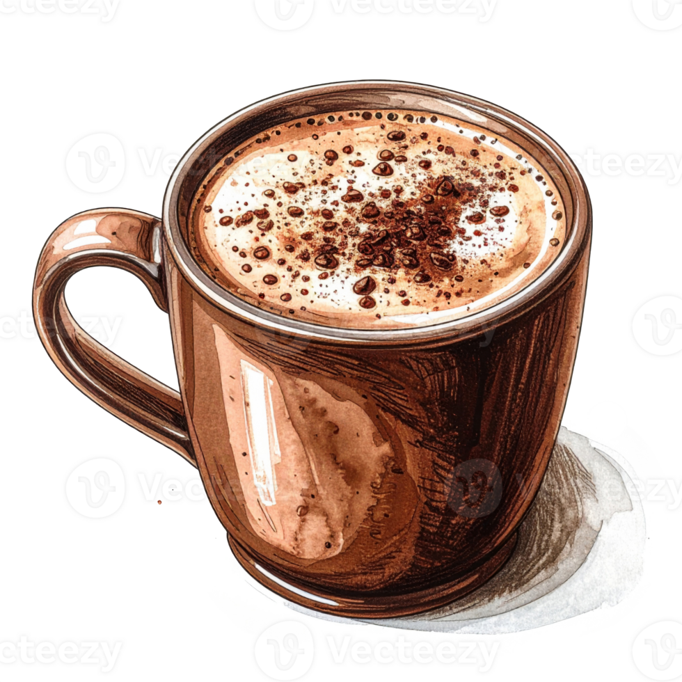 Brown Mug of Hot Coffee with Cocoa Topping png