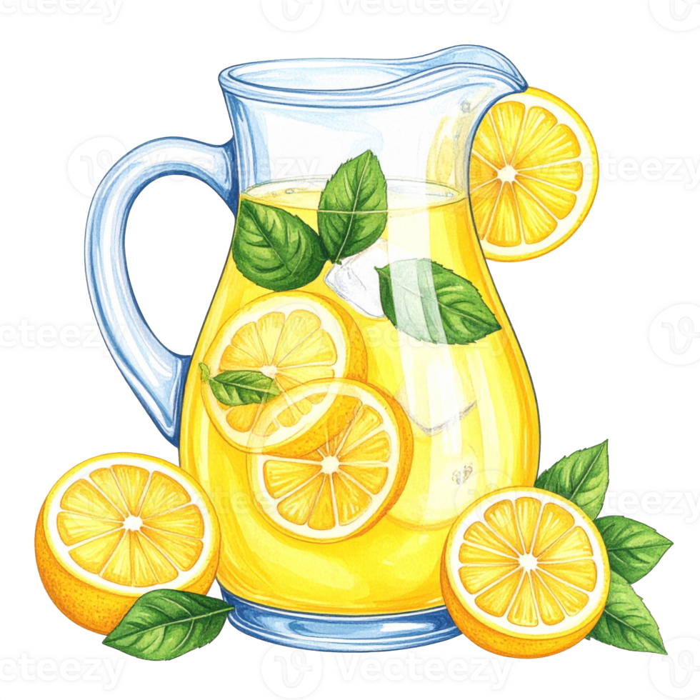 Refreshing Lemonade in Glass Pitcher with Lemon Slices png