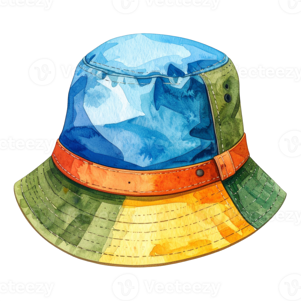 Watercolor Illustration of a Colorful Bucket Hat png