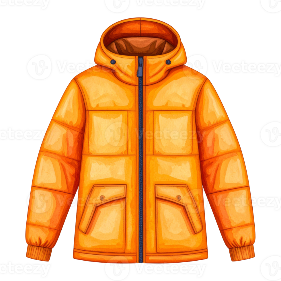 Orange Hooded Puffer Jacket Illustration png