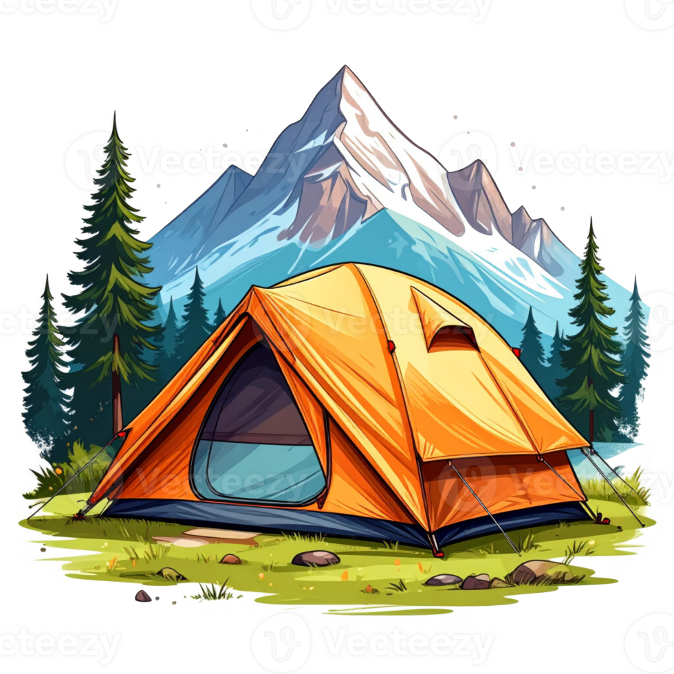 Orange Tent in Mountain Landscape Illustration png