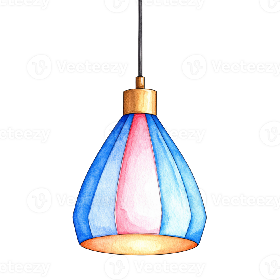Blue Pink and Gold Striped Pendant Light Watercolor Illustration png