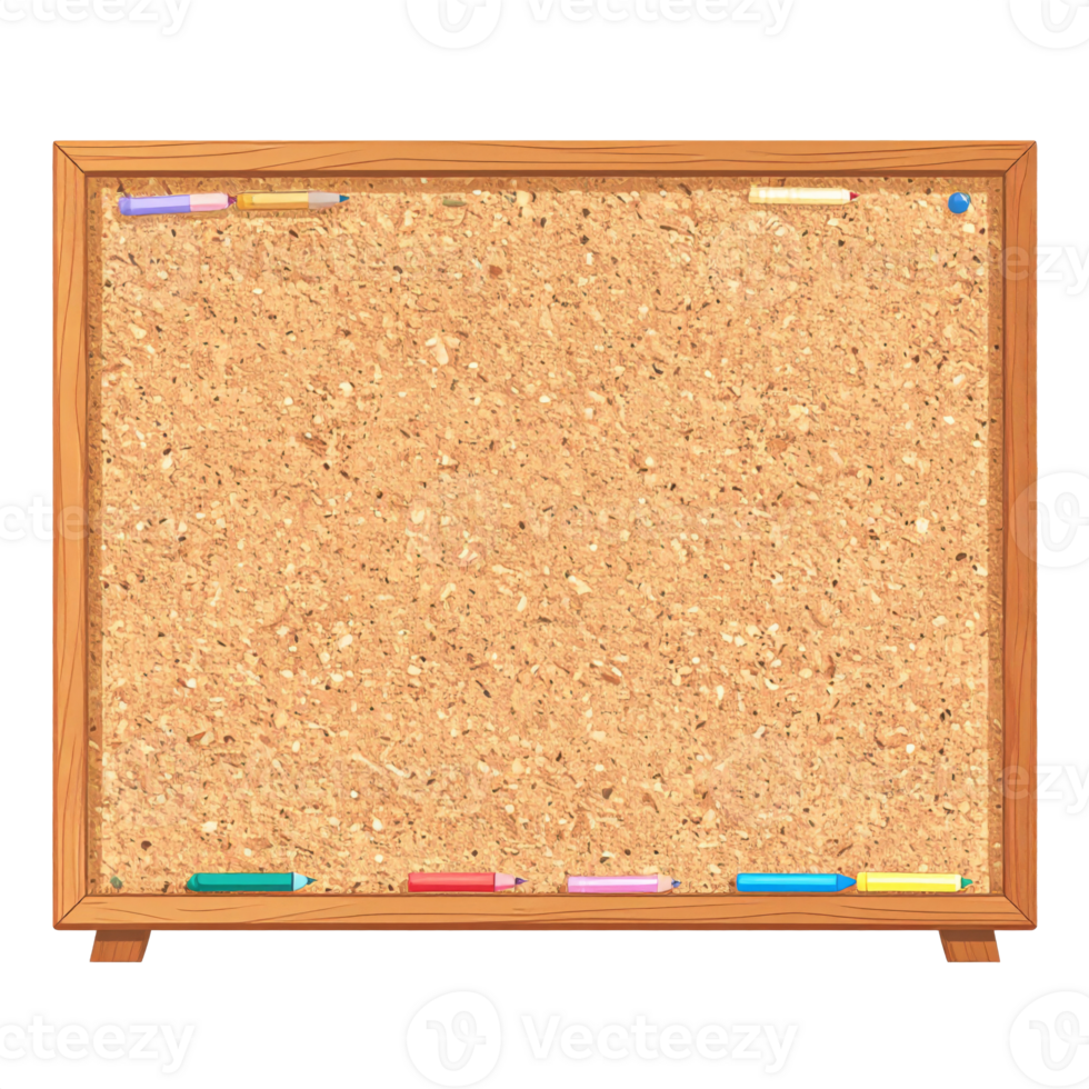 Empty Brown Corkboard with Colored Pencils png