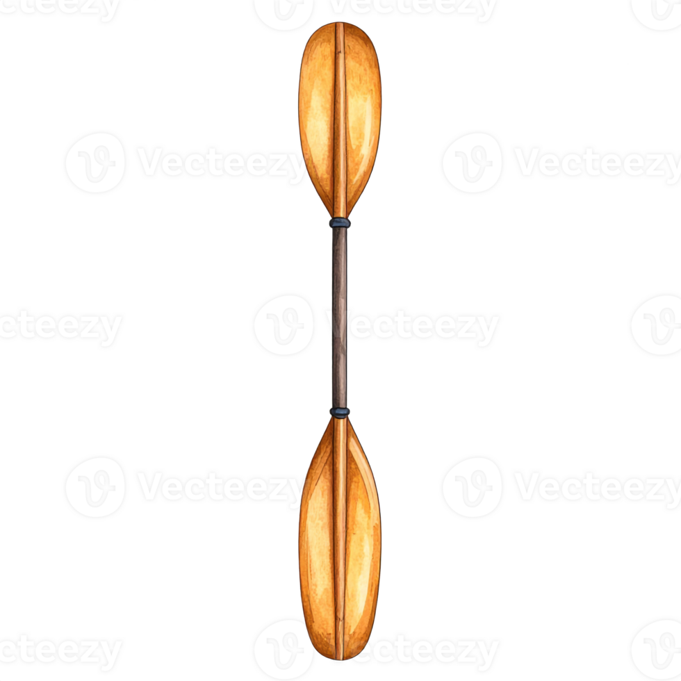 Wooden Kayak Paddle with Orange Blades on Transparent Background png
