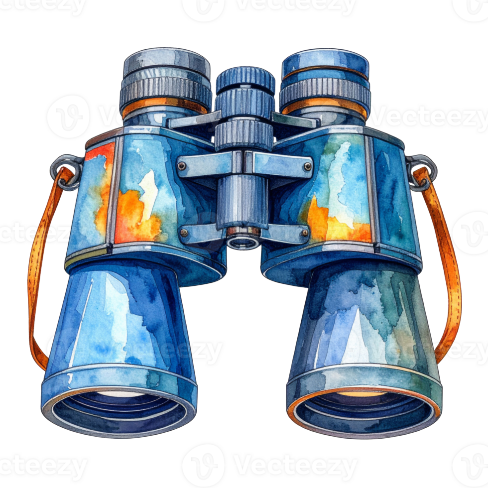 Vintage Blue Watercolor Binoculars on Transparent Background png
