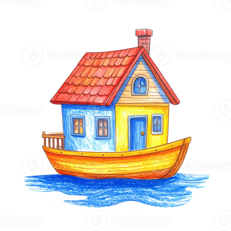 Whimsical Colorful Houseboat Illustration png