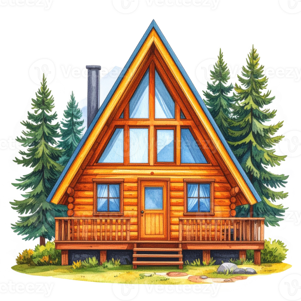 A Frame Log Cabin in a Mountain Forest png