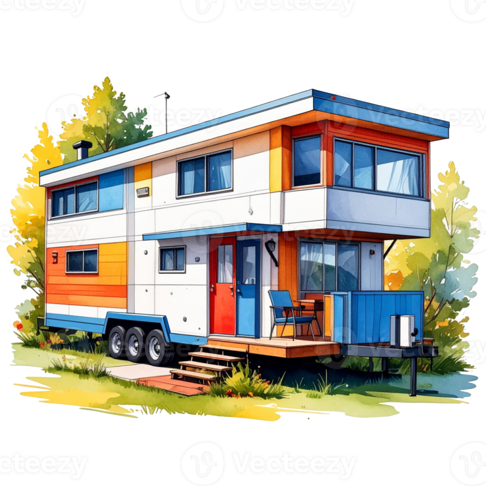 Colorful Tiny House on Wheels with Deck png