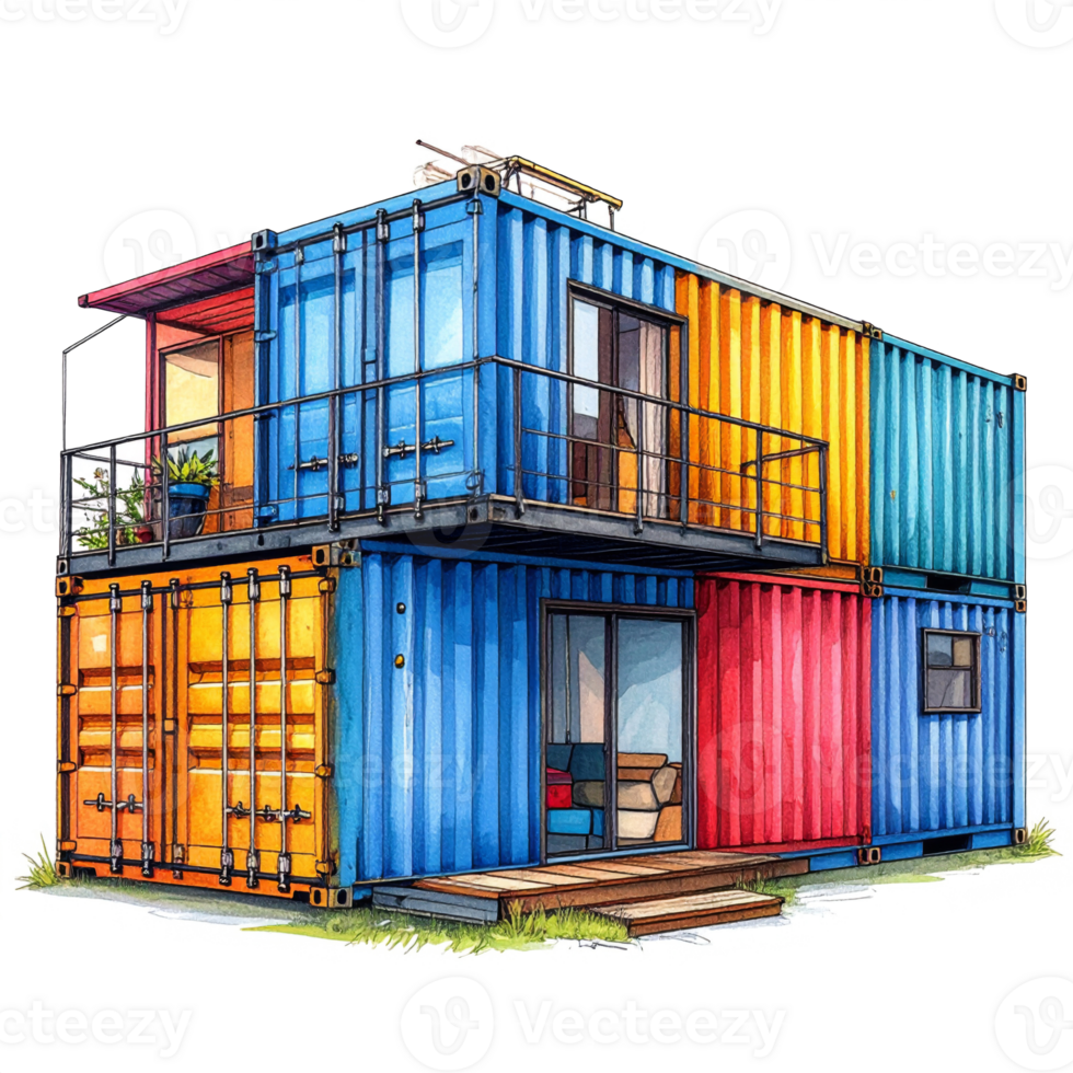 Colorful Stacked Shipping Container Home Design png