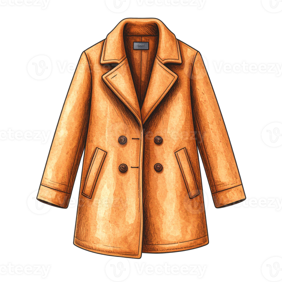 Tan Double Breasted Peacoat Illustration png