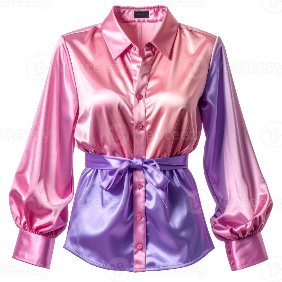 Pink and Purple Ombre Satin Blouse with Belt png