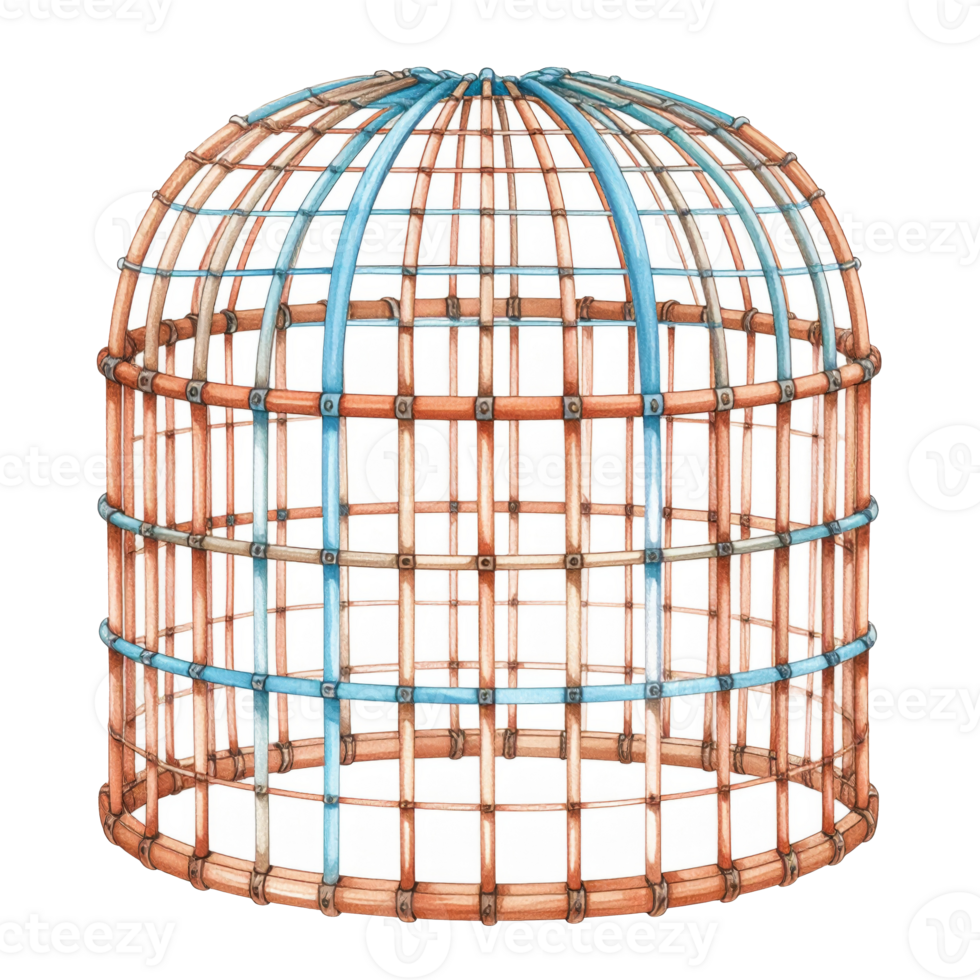 Dome Shaped Bamboo Cage Structure Watercolor Illustration png