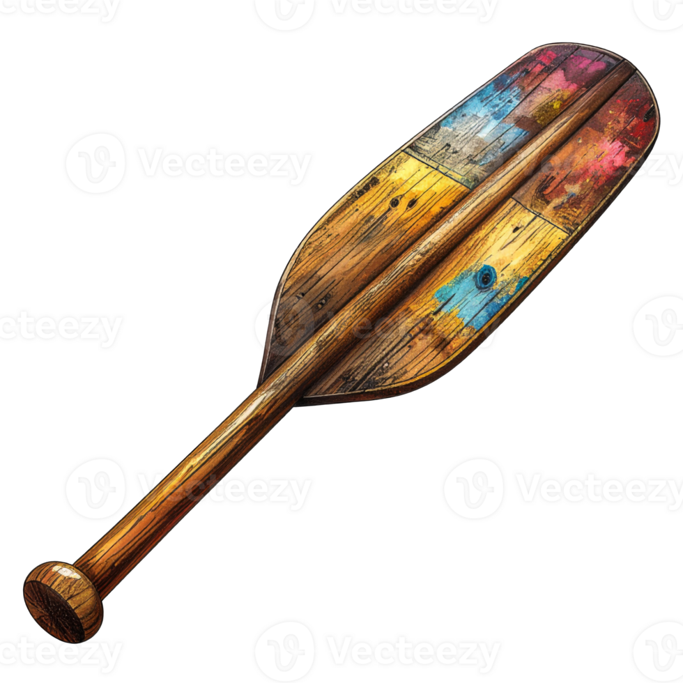 Worn Wooden Paddle with Colorful Paint Splatter png