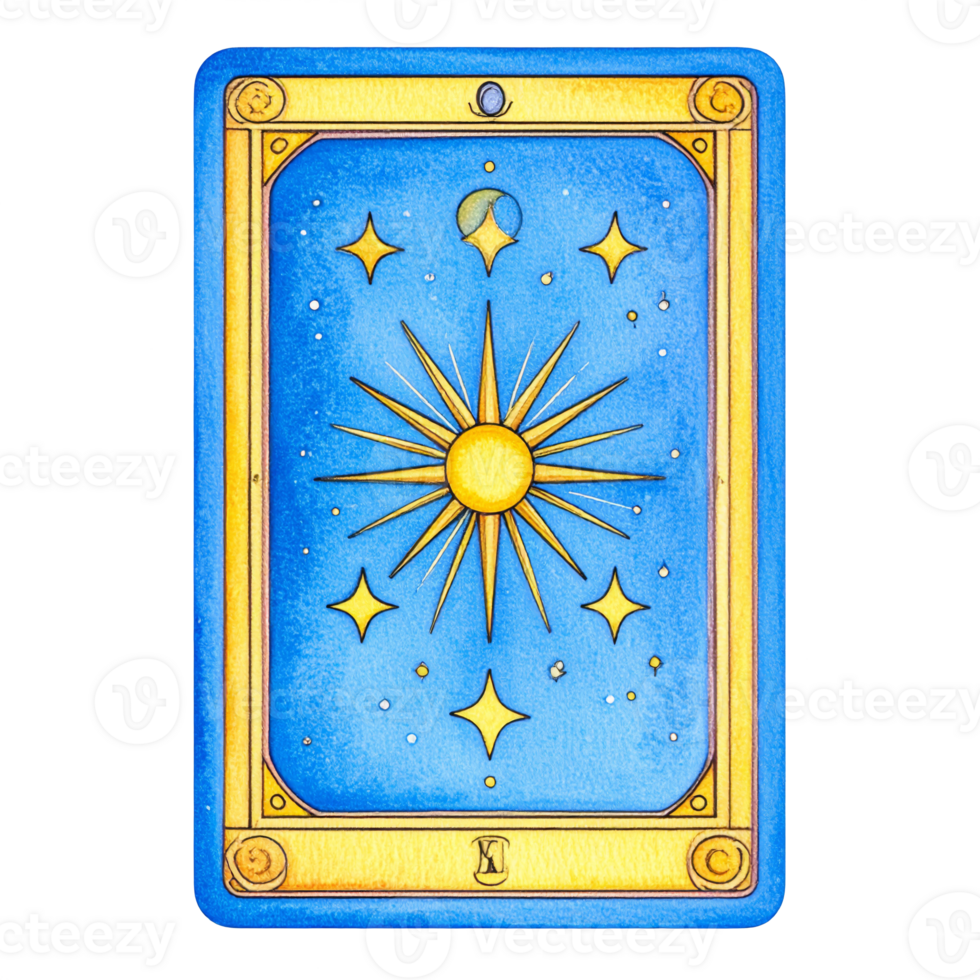 Celestial Sun and Stars Watercolor Tarot Card png