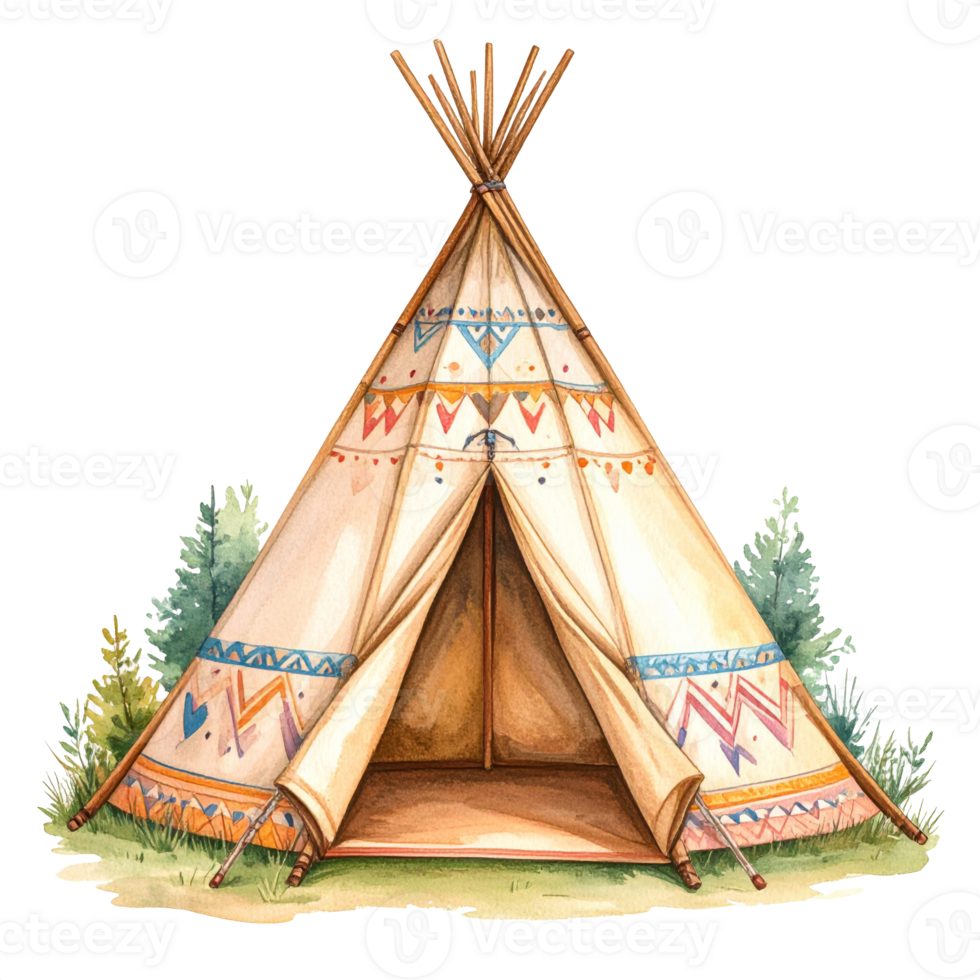 Watercolor Teepee with Geometric Patterns png