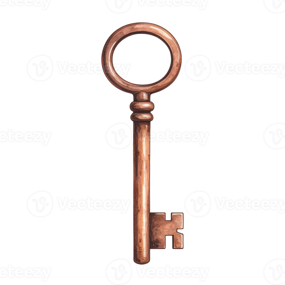Rustic Watercolor Style Copper Skeleton Key Illustration png