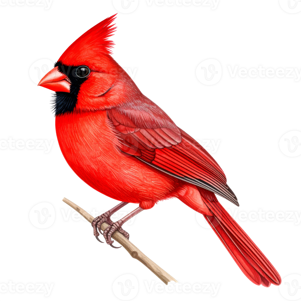 Vibrant Red Cardinal Bird Perched on Branch png