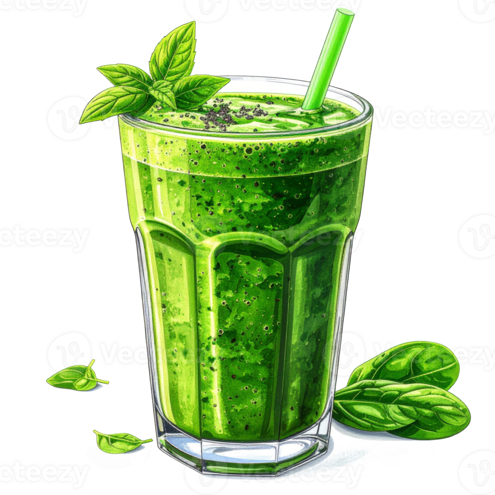 Refreshing Green Smoothie in Glass with Mint Garnish png
