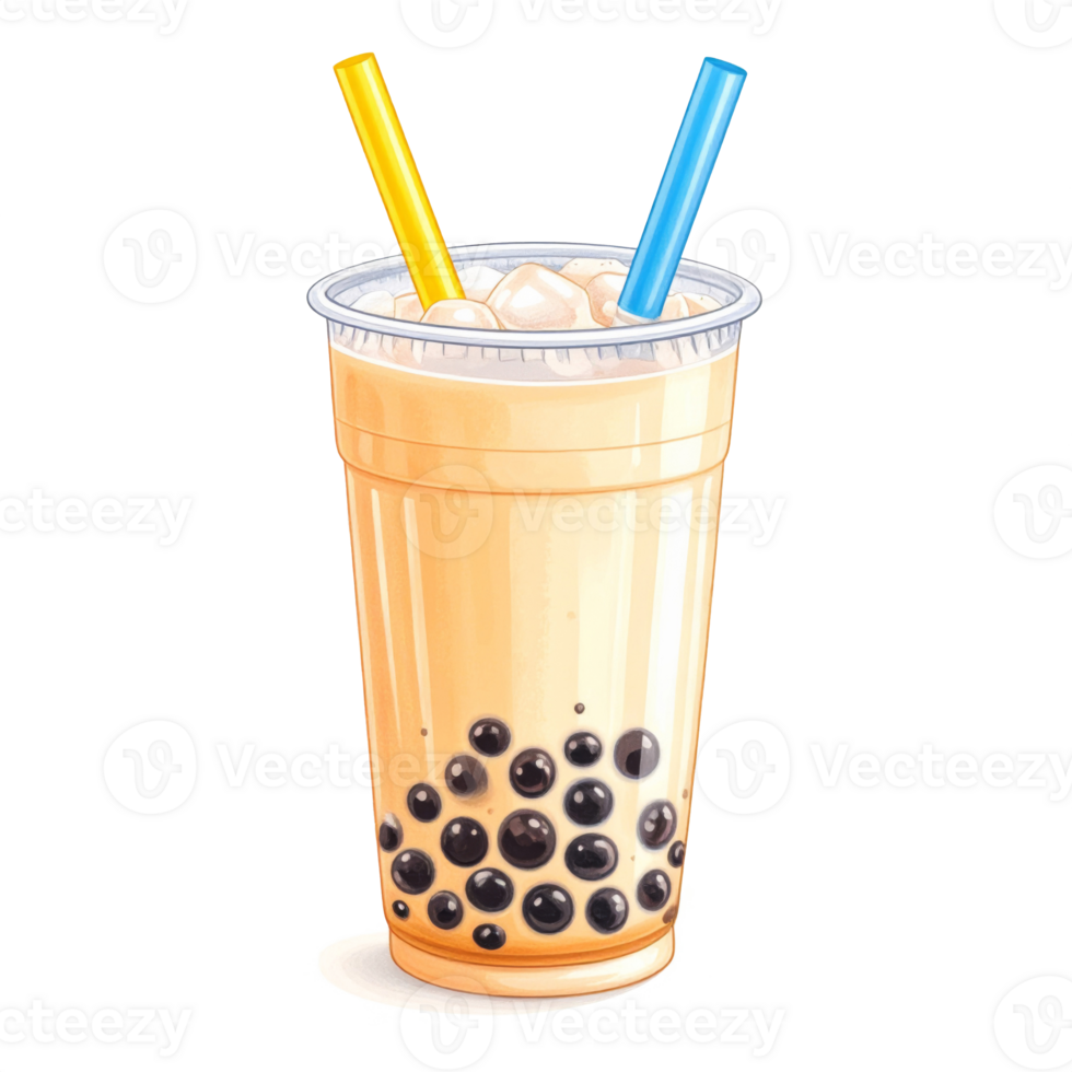 Creamy Bubble Tea with Yellow and Blue Straws png