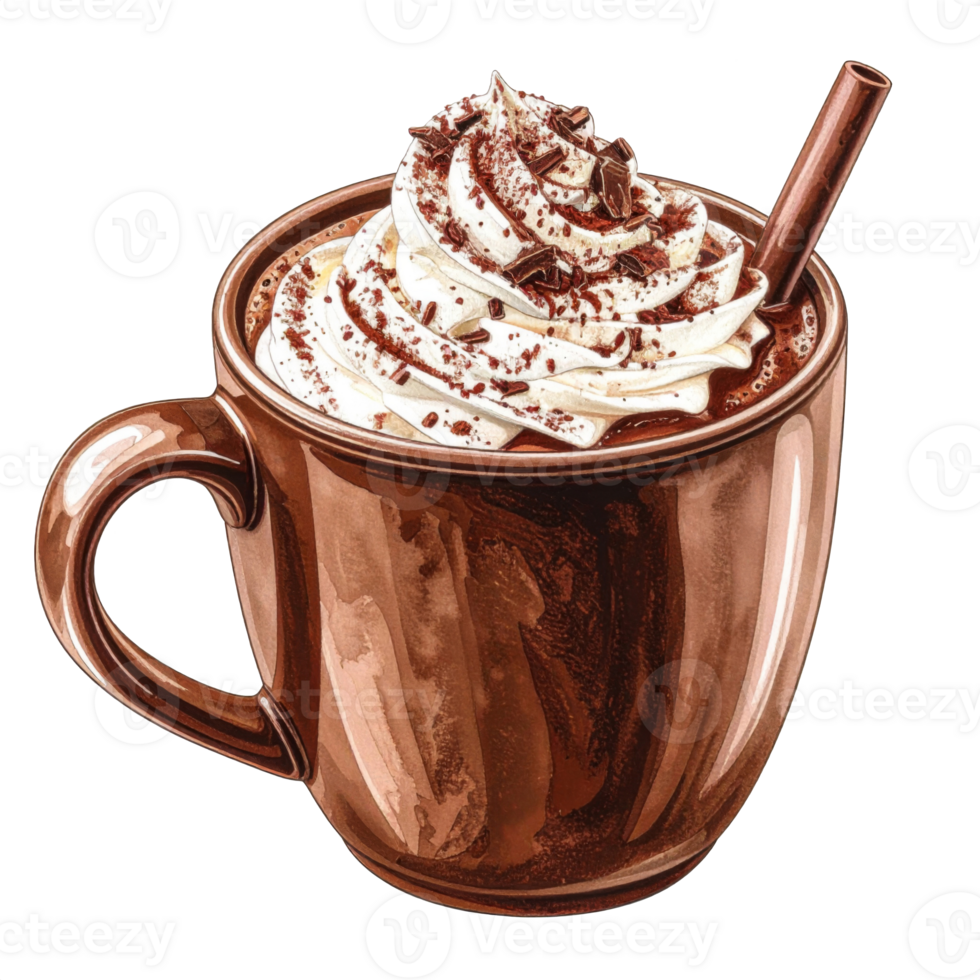 Warm Hot Chocolate with Whipped Cream in Brown Mug png
