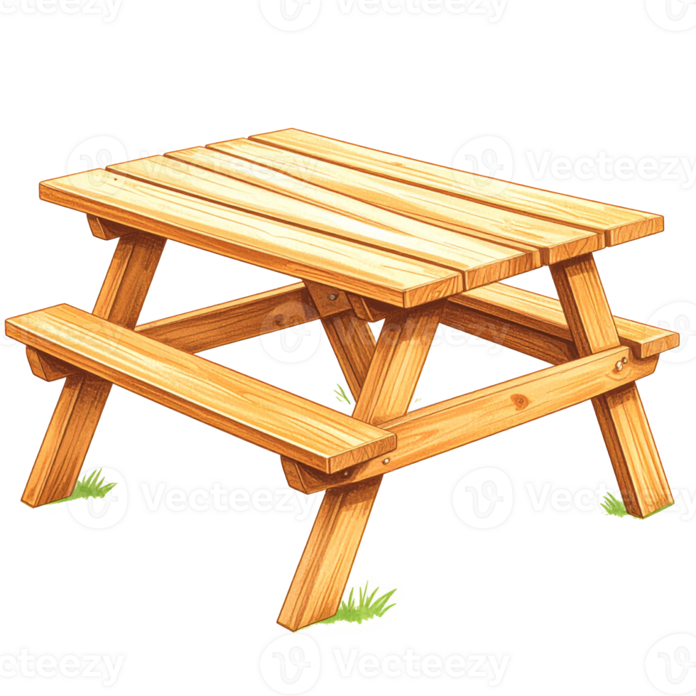 Small Wooden Picnic Table with Benches on Grass png