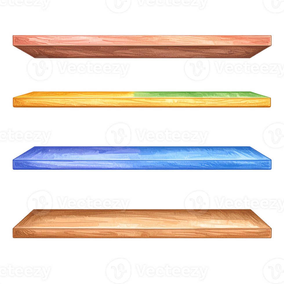 Set of Colorful Wooden Shelves on Transparent Background png