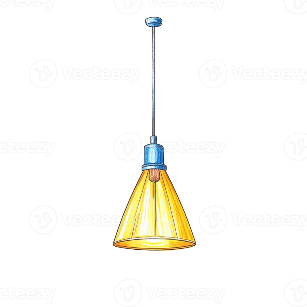 Yellow Cone-Shaped Pendant Light with Blue Accents png