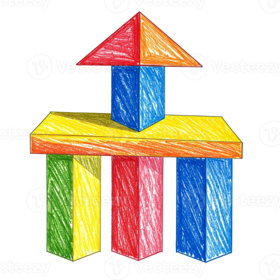 Colorful Building Blocks Crayon Drawing png