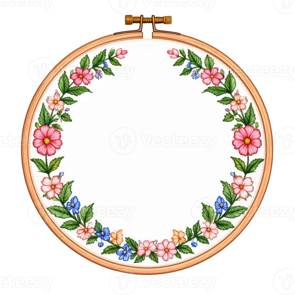 Floral Embroidery Wreath in Wooden Hoop png