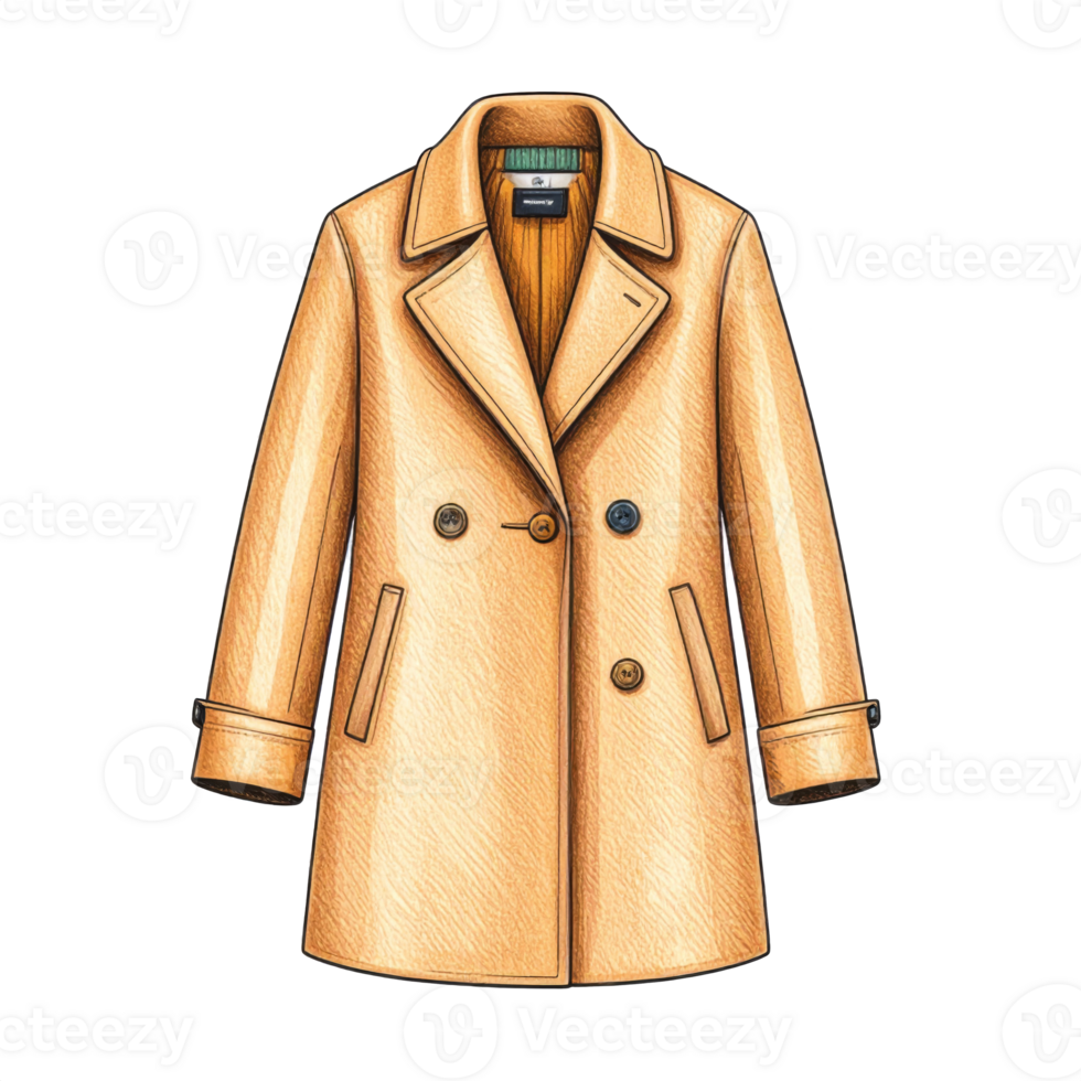 Beige Double Breasted Coat Illustration png