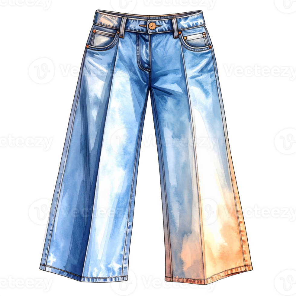 Watercolor Illustration of Wide Leg Jeans png