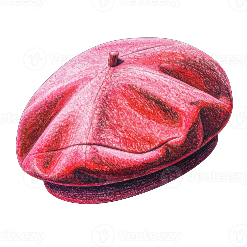Red Woolen Beret Drawing on Transparent Background png