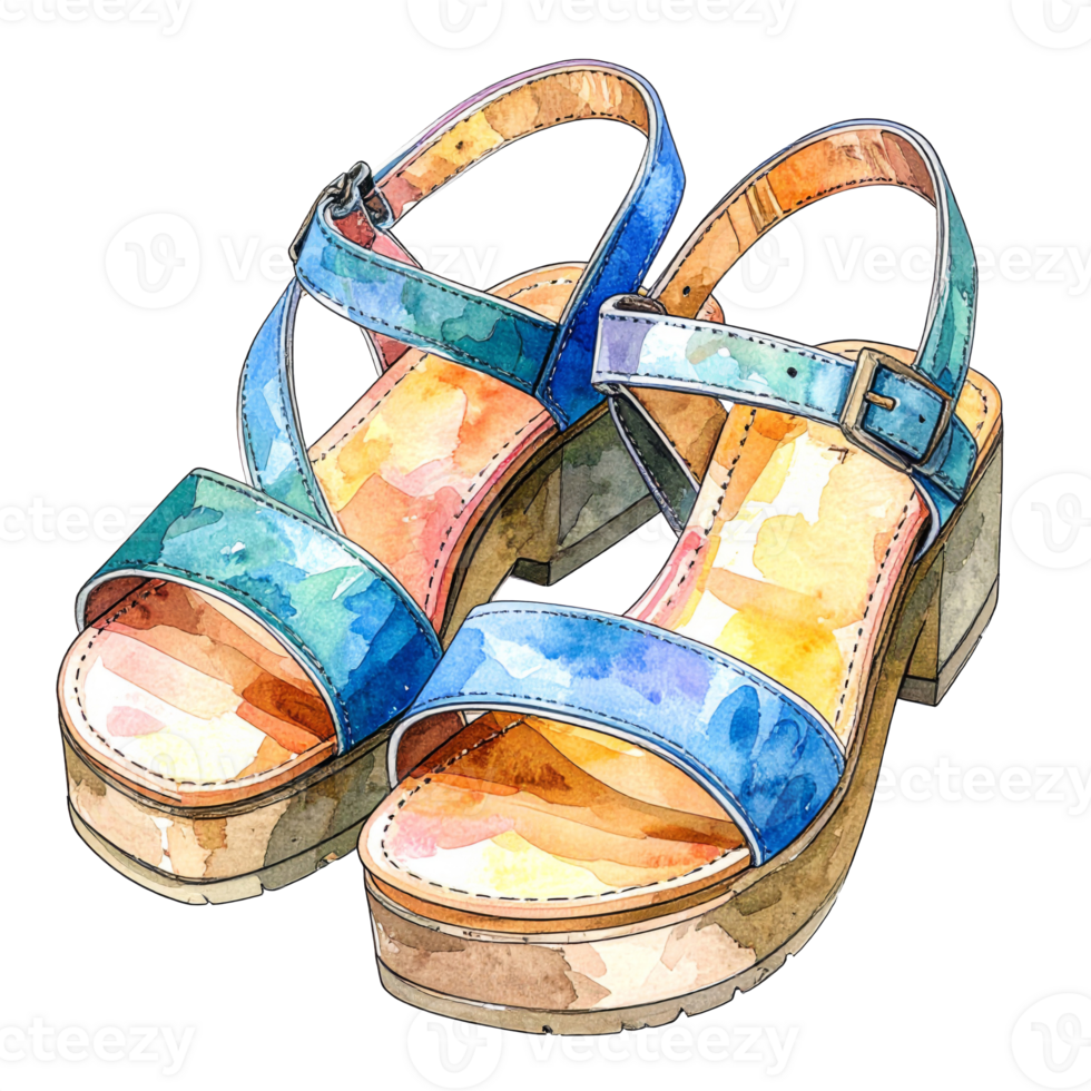 Watercolor Blue and Orange Platform Sandals png