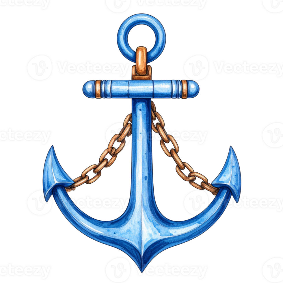 Blue Metal Anchor with Chain on Transparent Background png