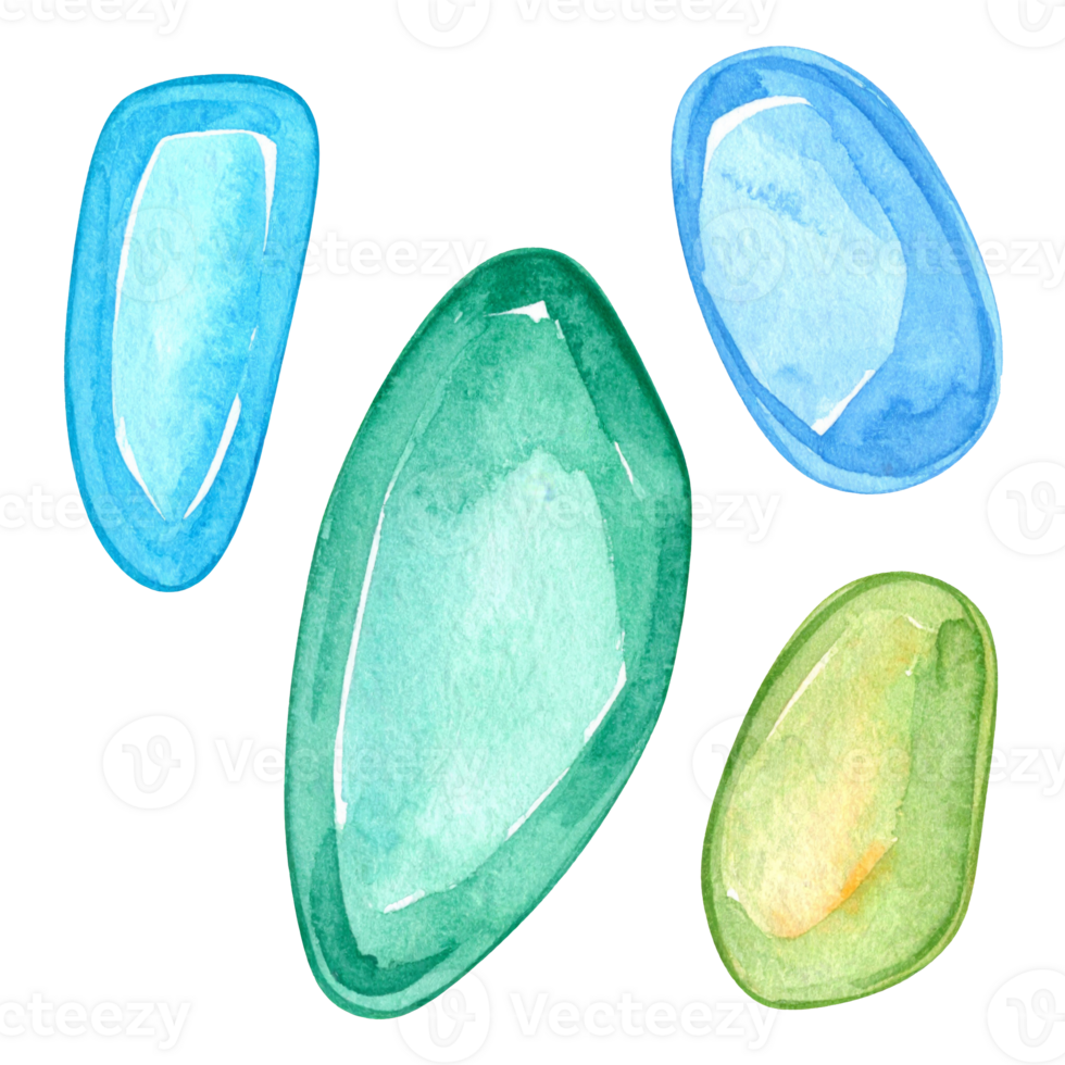 Abstract Watercolor Shapes in Teal Green and Blue png