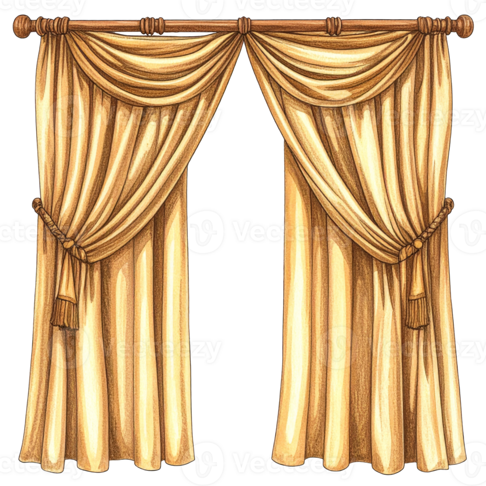 Elegant Gold Drapes with Tassels for Window Treatment png