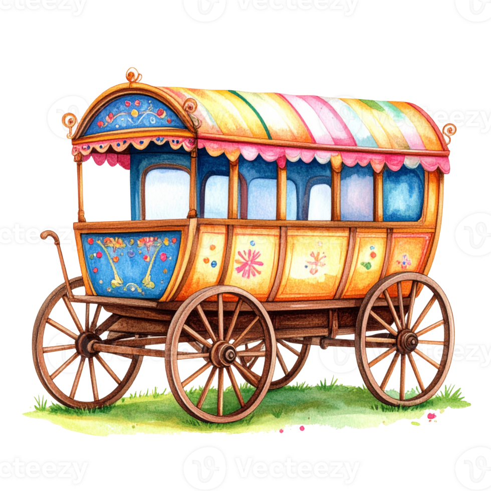 Whimsical Colorful Wagon Illustration on Transparent Background png