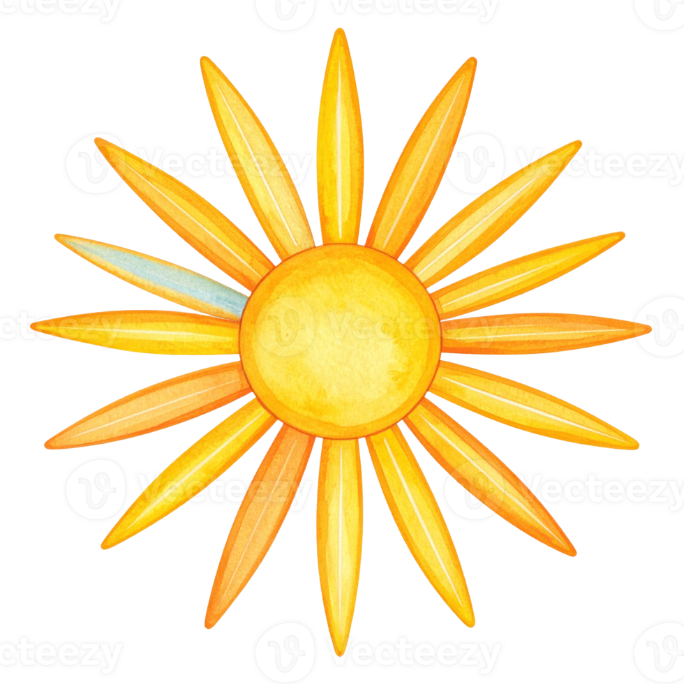 Watercolor Sun with Golden Rays on Transparent Background png