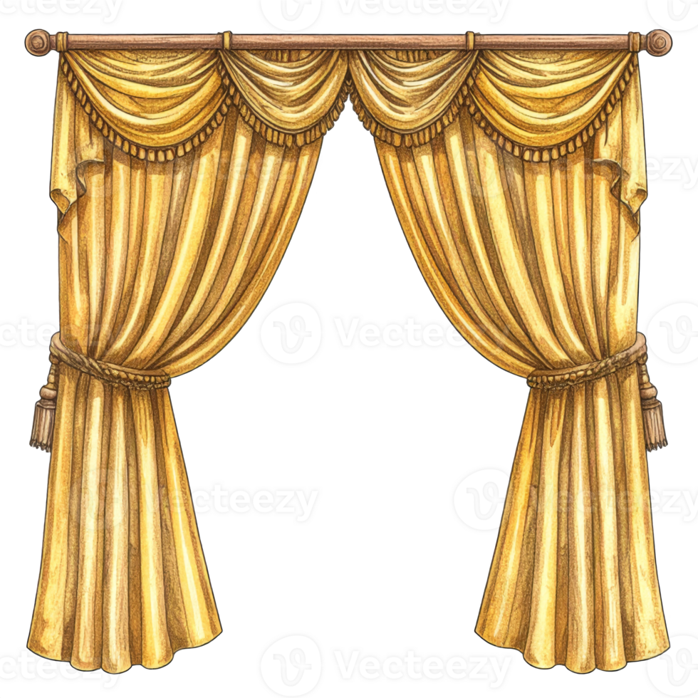 Elegant Gold Curtains with Tassels and Drapes png