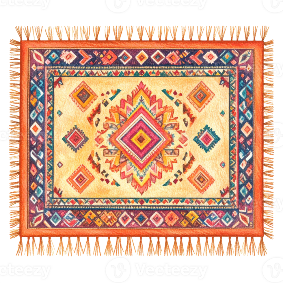 Colorful Tribal Rug with Geometric Pattern png