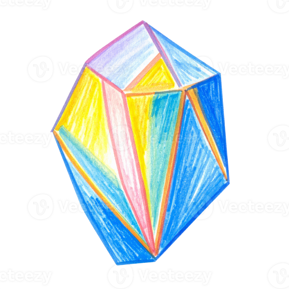 Colorful Geometric Crystal Drawing with Transparent Background png