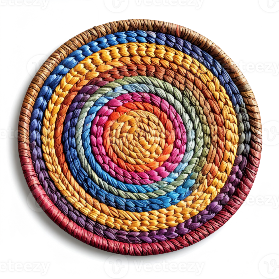 Colorful Woven Round Basket with Rainbow Pattern png