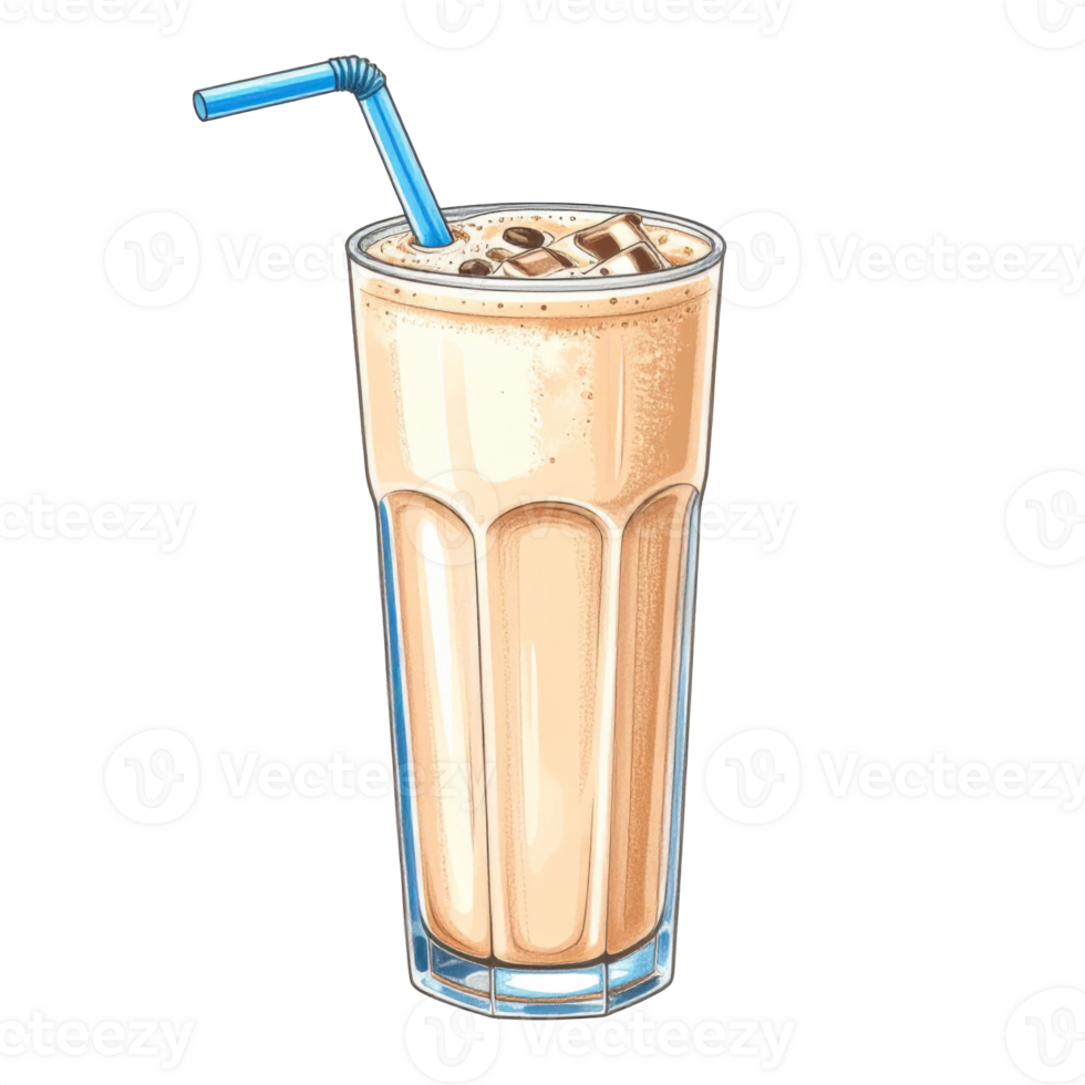 Creamy Beige Milkshake with Chocolate Topping in Tall Glass png