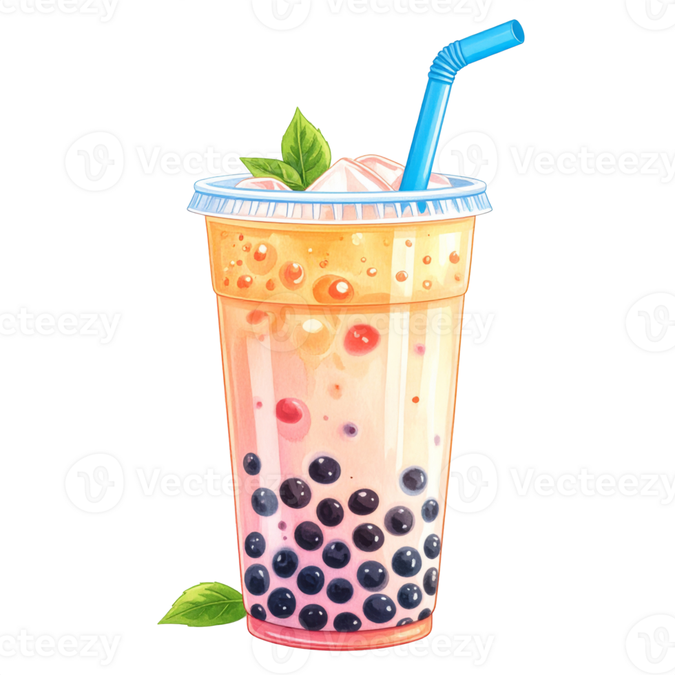 Colorful Bubble Tea with Boba Pearls in Plastic Cup png