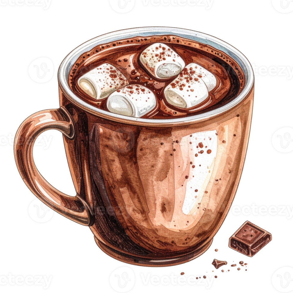 Warm Brown Mug of Hot Chocolate with Marshmallows png