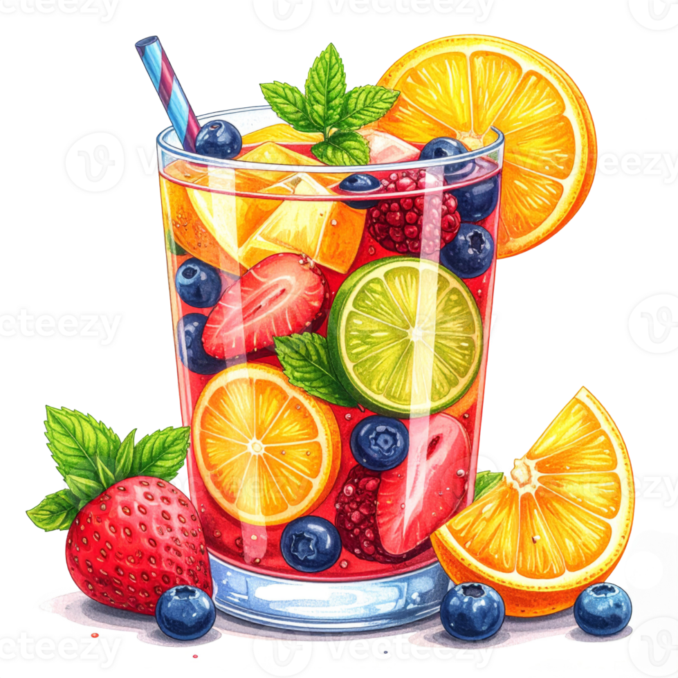 Refreshing Fruit Cocktail with Berries and Citrus png